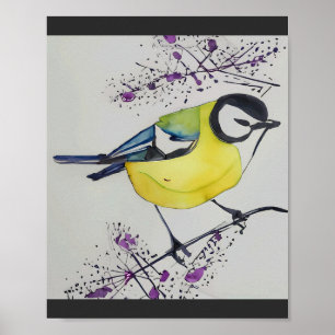 Zeichnend Great Tit Bird, handgezogener britischer Poster