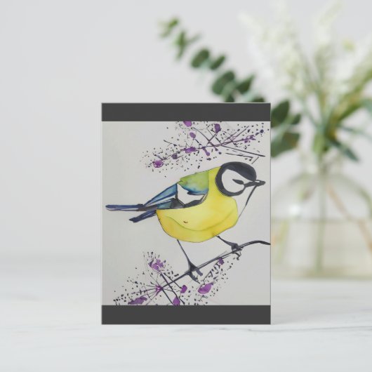 Zeichnend Great Tit Bird, handgezogener britischer Postkarte (Stehend Vorderseite)