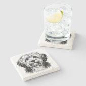 Zeichnend Havanese Hund Steinuntersetzer (Seitenansicht)