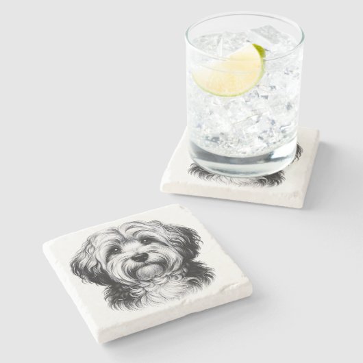 Zeichnend Havanese Hund Steinuntersetzer (Seitenansicht)