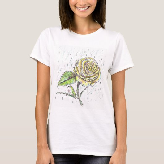 Zeichnend Hummingvogel und Rose im Regen T-Shirt (Vorderseite)