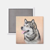 Zeichnend Hund Alaskan Malamute 2 Magnet (Vorderseite/Rückseite)