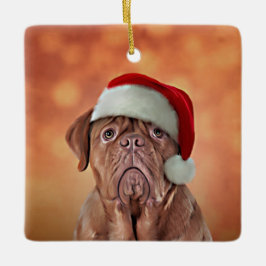 Zeichnend Hund Dogue de Bordeaux in rotem Hut von  Keramikornament