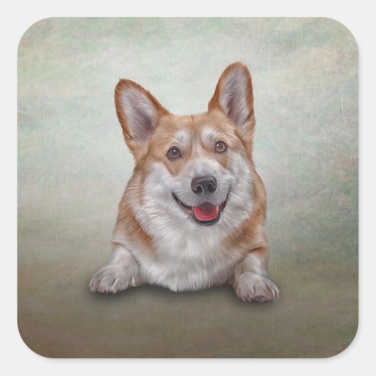 Zeichnend Hunderasse Welsh Corgi Quadratischer Aufkleber (Vorderseite)