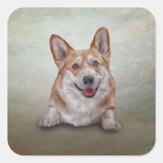Zeichnend Hunderasse Welsh Corgi Quadratischer Aufkleber