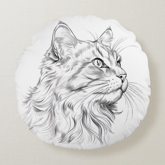Zeichnend Katze Rundes Kissen (Vorderseite)