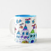 Zeichnend Kind , farbenfrohe Burg Zweifarbige Tasse (Vorderseite Links)