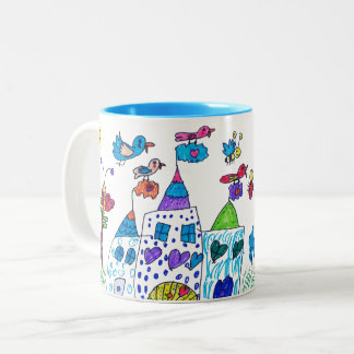 Zeichnend Kind , farbenfrohe Burg Zweifarbige Tasse