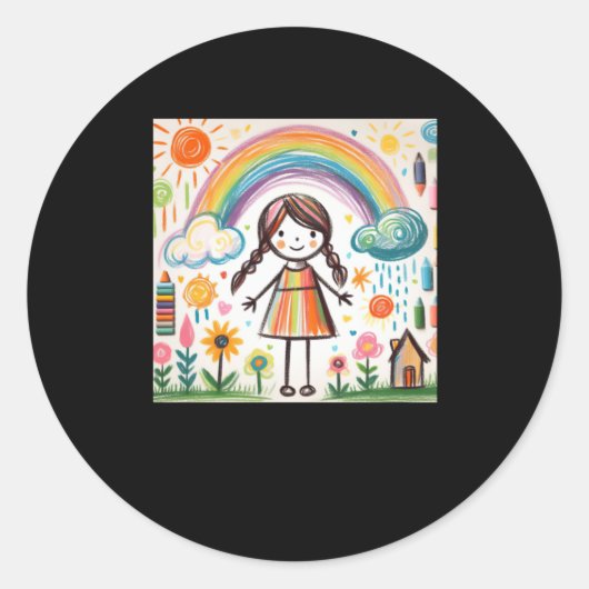 Zeichnend Kinder mit farbigem Chalk #4 Runder Aufkleber (Vorderseite)