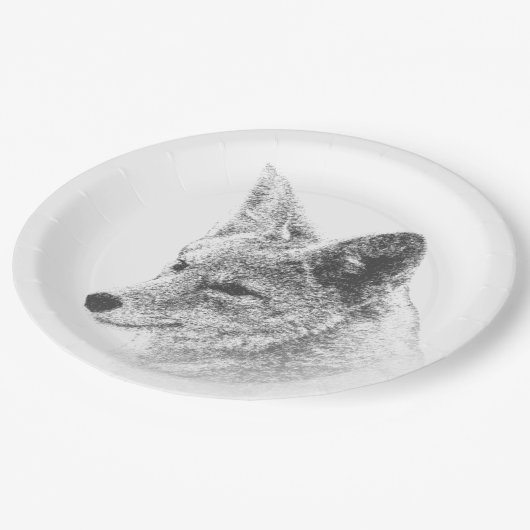 Zeichnend Koyote Pappteller (Schrägansicht)