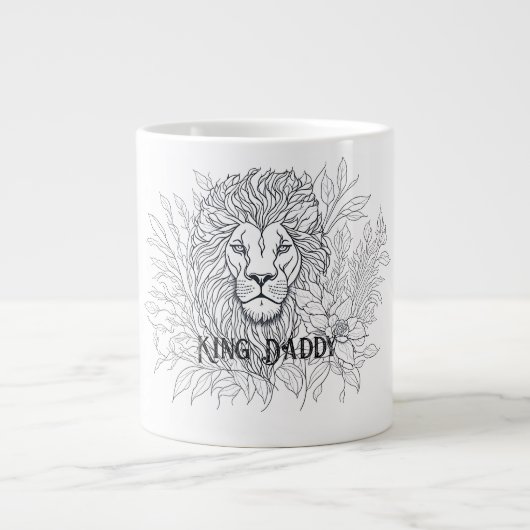 Zeichnend Löwe mit Blume König Daddy, Boho Vater Jumbo-Tasse (Vorderseite)
