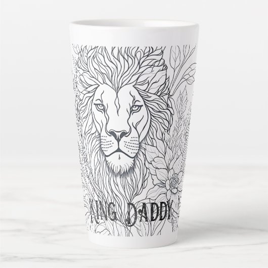 Zeichnend Löwe mit Blume König Daddy, Boho Vater Milchtasse (Vorderseite)