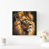 Zeichnend Löwe Quadratische Wanduhr (Zuhause)