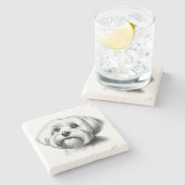 Zeichnend maltesischer Hund Steinuntersetzer (Seitenansicht)