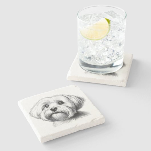 Zeichnend maltesischer Hund Steinuntersetzer (Seitenansicht)