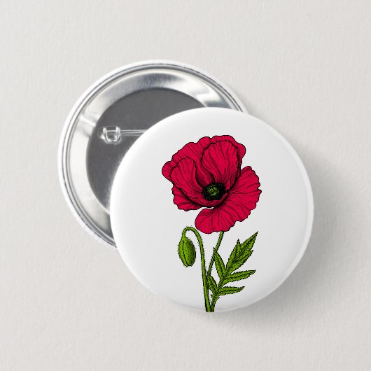 Zeichnend Mohn Button (Vorne & Hinten)
