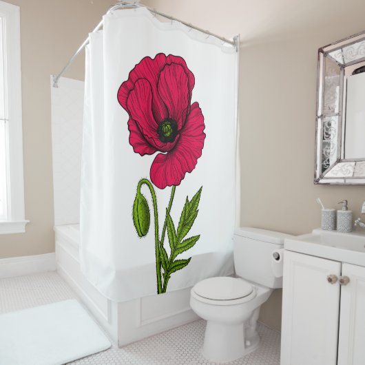 Zeichnend Mohn Duschvorhang (Beispiel)