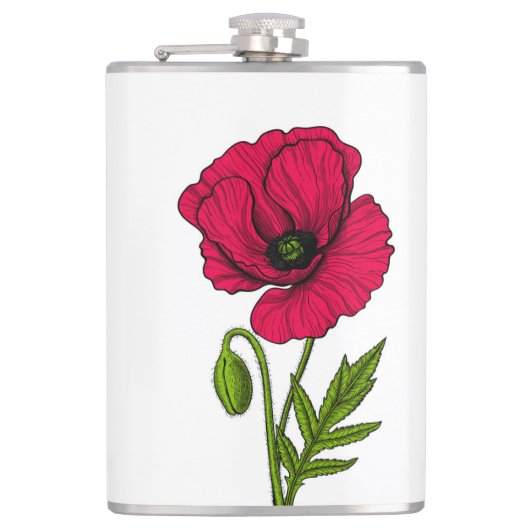 Zeichnend Mohn Flachmann (Vorderseite)