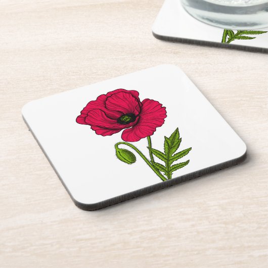 Zeichnend Mohn Getränkeuntersetzer (Linke Seite)