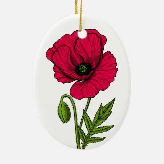 Zeichnend Mohn Keramik Ornament (Hinten)