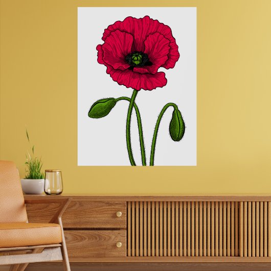 Zeichnend Mohn Poster (Wohnzimmer 2)