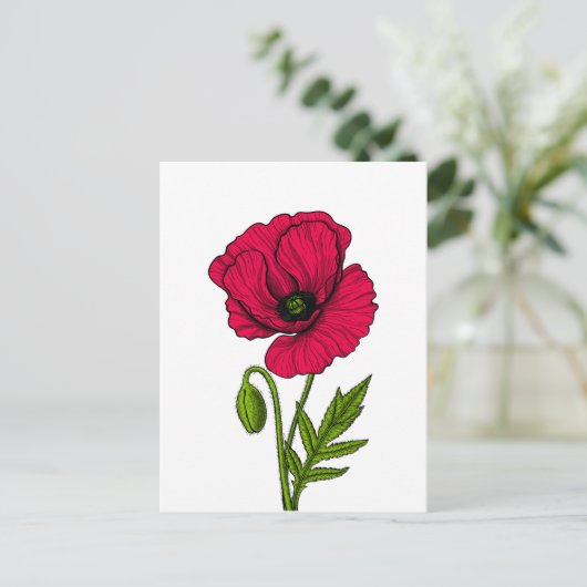 Zeichnend Mohn Postkarte (Stehend Vorderseite)