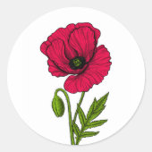 Zeichnend Mohn Runder Aufkleber (Vorderseite)