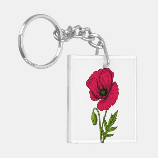 Zeichnend Mohn Schlüsselanhänger (Vorderseite links)