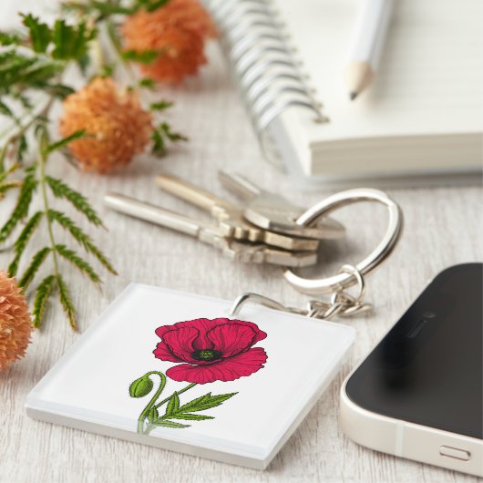 Zeichnend Mohn Schlüsselanhänger (Vorderseite rechts)