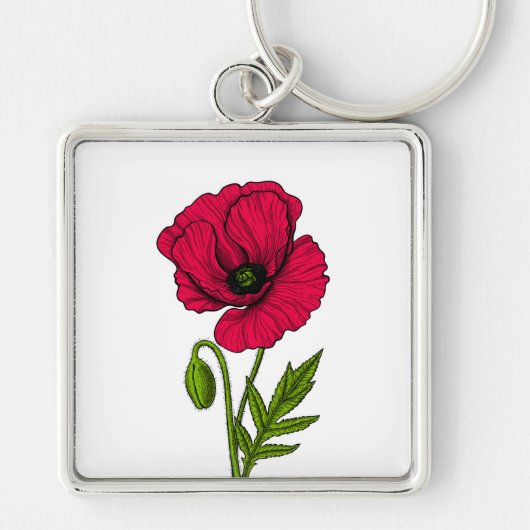 Zeichnend Mohn Schlüsselanhänger (Vorne)