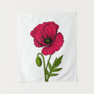 Zeichnend Mohn Wandteppich