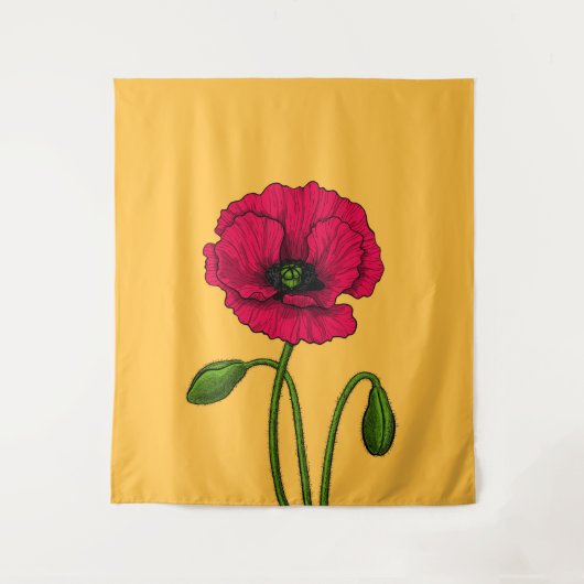 Zeichnend Mohn Wandteppich (Vorderseite)