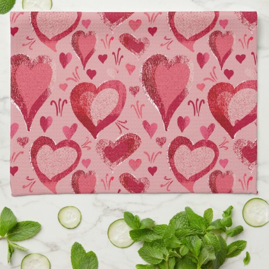 Zeichnend Muster für rote rosa Herzen Geschirrtuch (Gefaltet)