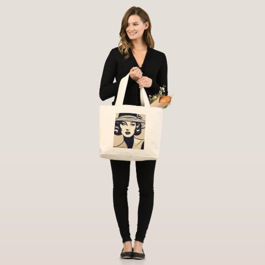 Zeichnend Portrait einer Frau Jumbo Stoffbeutel (Vorderseite (Model))