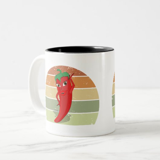 Zeichnend Retro Sunset Hot Pepper Diva Zweifarbige Tasse (Vorderseite Links)