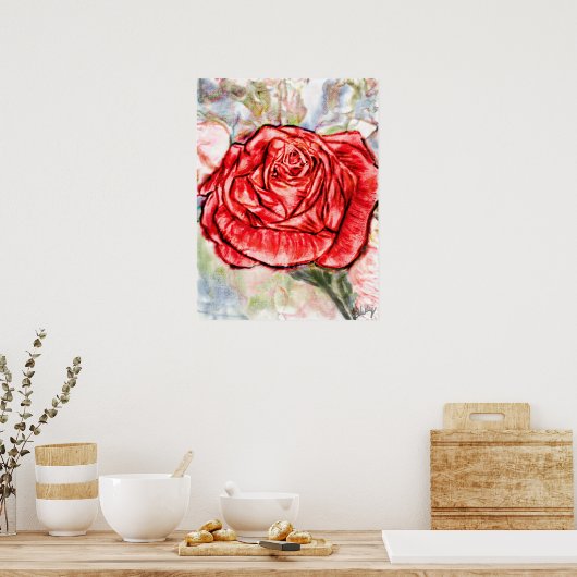 Zeichnend rote Rose Poster (Küche)