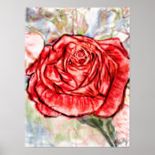 Zeichnend rote Rose Poster (Vorne)