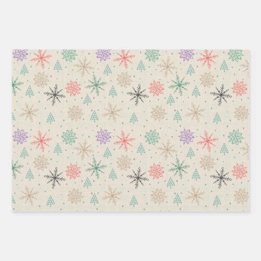 Zeichnend Schneeflocken Weihnachtsbäume Multicolor Geschenkpapier Set (Vorderseite 3)