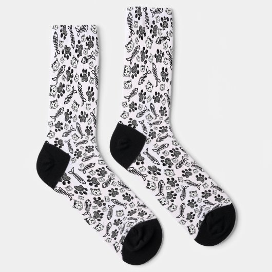 Zeichnend Schwarz-Weiß-Katzen Socken (Rechts)