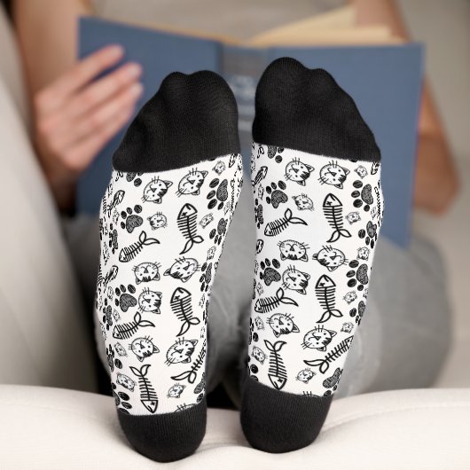 Zeichnend Schwarz-Weiß-Katzen Socken (Unterseite)