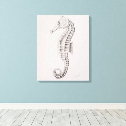 Zeichnend Seepferd an der Küste Leinwanddruck (Insitu (Holzboden))