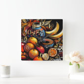 Zeichnend stilisierte Stillleben Vase Frucht Quadratische Wanduhr (Zuhause)