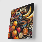 Zeichnend stilisierte Stillleben Vase Frucht Quadratische Wanduhr (Winkel)