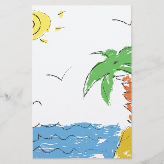 Zeichnend Strand mit Palmen Briefpapier (Vorderseite)