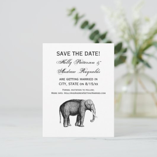 Zeichnend Vintager Elefant Ankündigungspostkarte (Stehend Vorderseite)