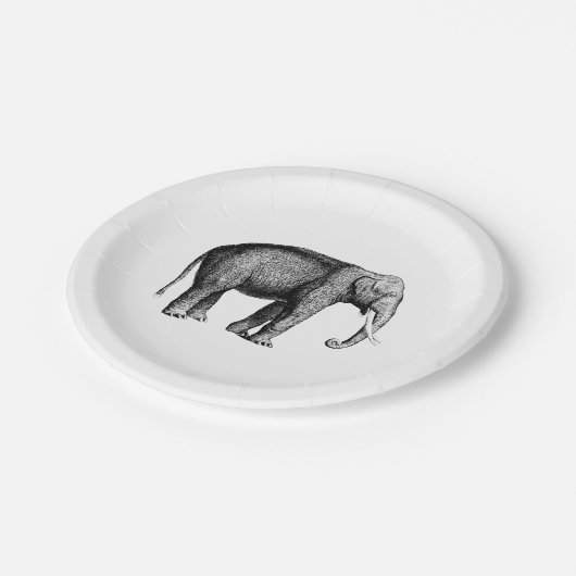 Zeichnend Vintager Elefant Pappteller (Schrägansicht)