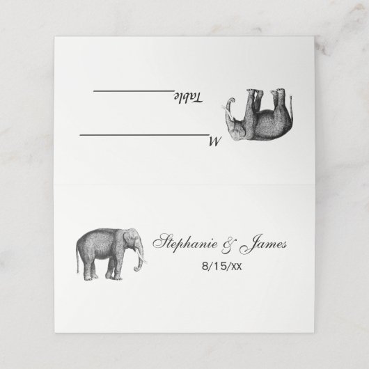 Zeichnend Vintager Elefant Platzkarte (Außenseite Aufgefaltet)