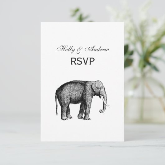 Zeichnend Vintager Elefant RSVP Karte (Stehend Vorderseite)