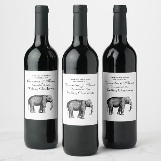 Zeichnend Vintager Elefant Weinetikett (Flaschen)
