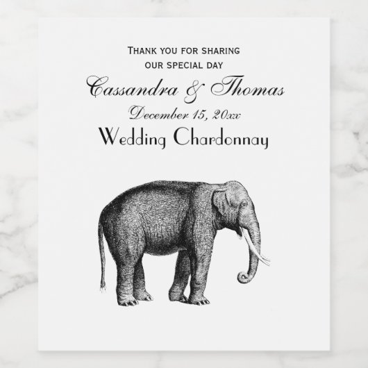 Zeichnend Vintager Elefant Weinetikett (Einzelnes Label)